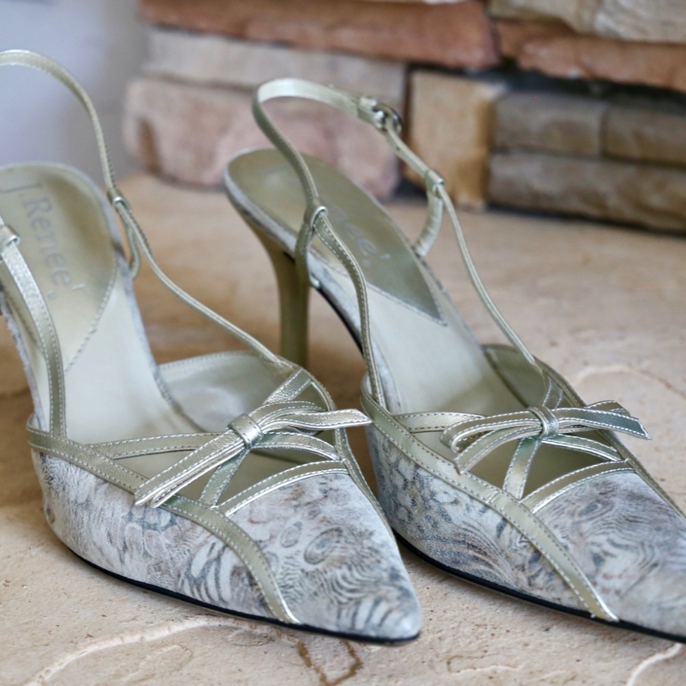 J. Renee Silver Multi Color Sling Back 2-1/2" Heel